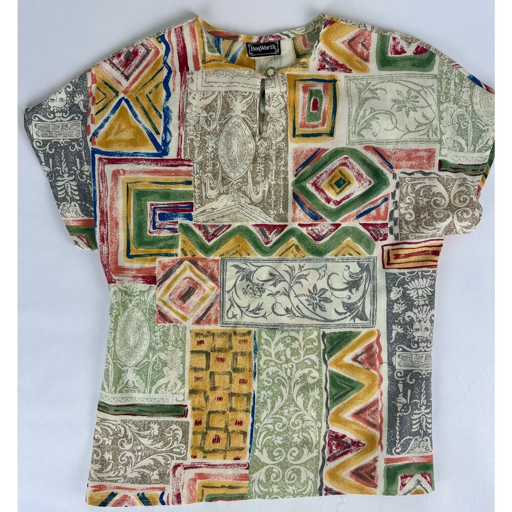 Vintage BonWorth Size Small Cotton Grecian Patchwork Skirt Set Safari Coastal - Picture 5 of 13